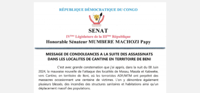 Attaques meurtrières des rebelles ADF/MTM à Beni : Le sénateur Papy Machozi présente ses condoléances et exhorte l'unité nationale