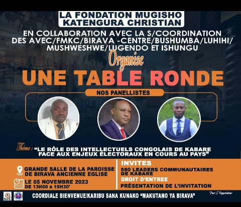 Sud Kivu : Enjeux électoraux : la fondation Mugisho katengura christian et ses hôtes organisent une table ronde ce 5 novembre 